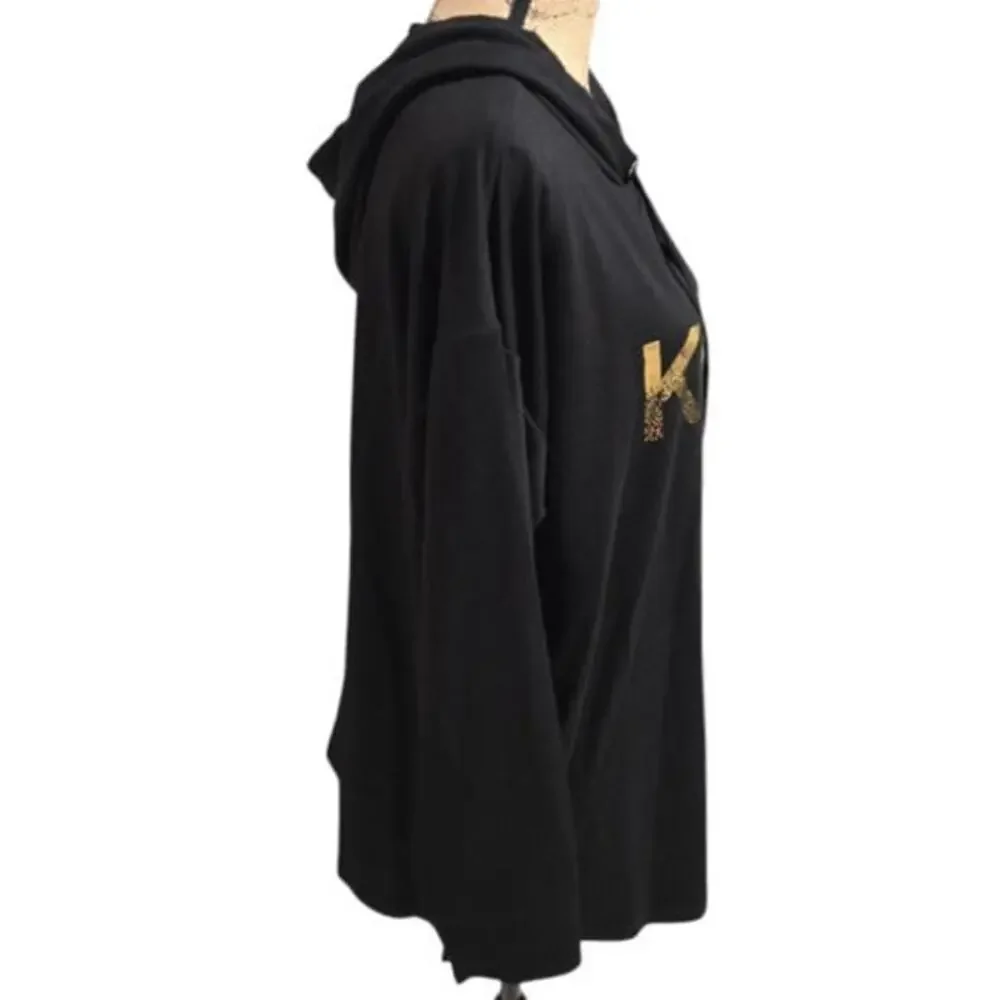 Michael Kors‎ Metallic Gold Logo Black Super Soft Hoodie Top Plus Size New